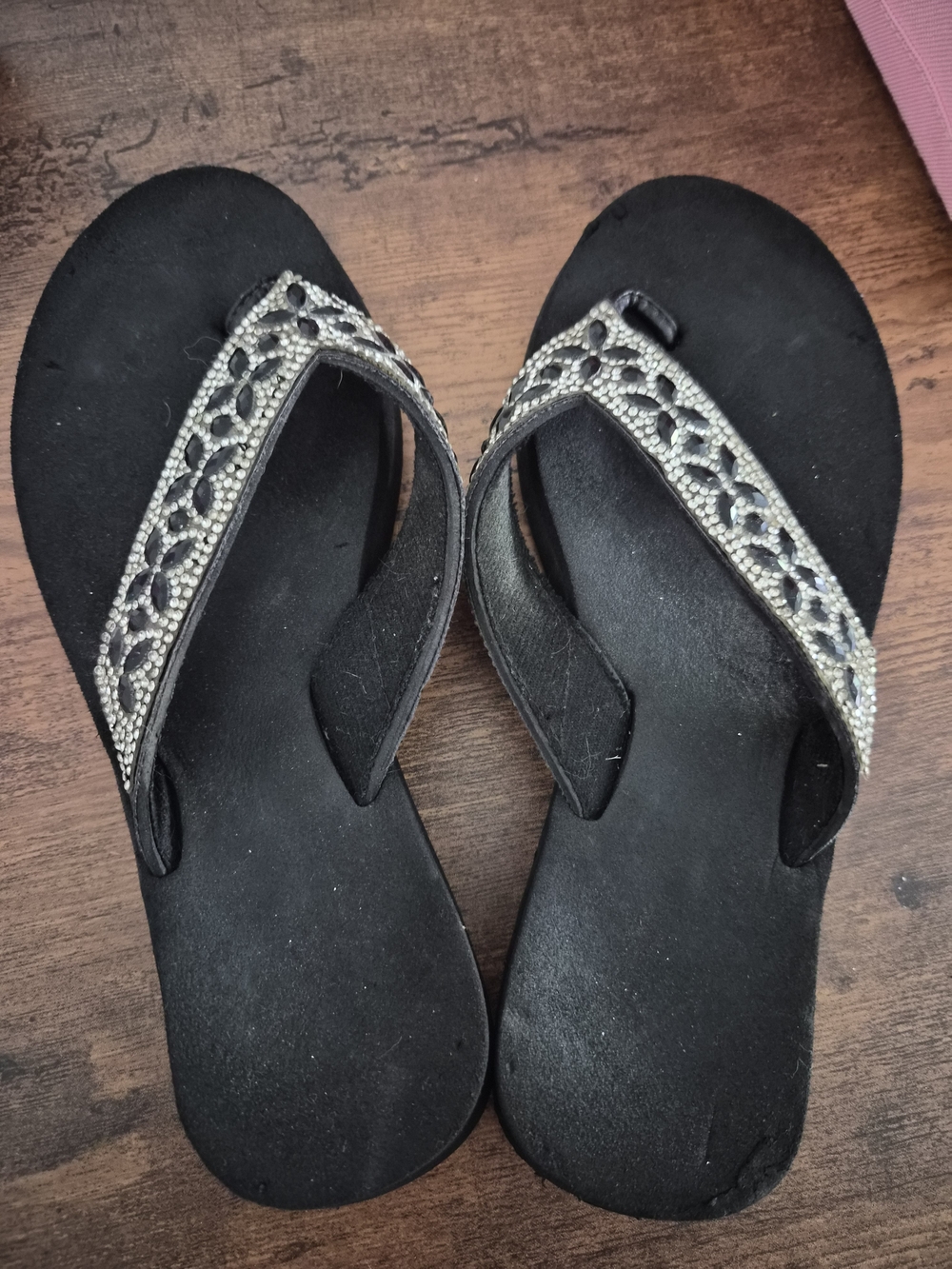 Women's Black Embellished Flip Flop Sandals
